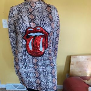 NEW. Crocodile dress with Rolling Stones tongue.